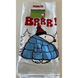 2 Pack Peanuts Snoopy Puffer Jacket BRRR Christmas Kitchen Towels 16 X 28" NEW